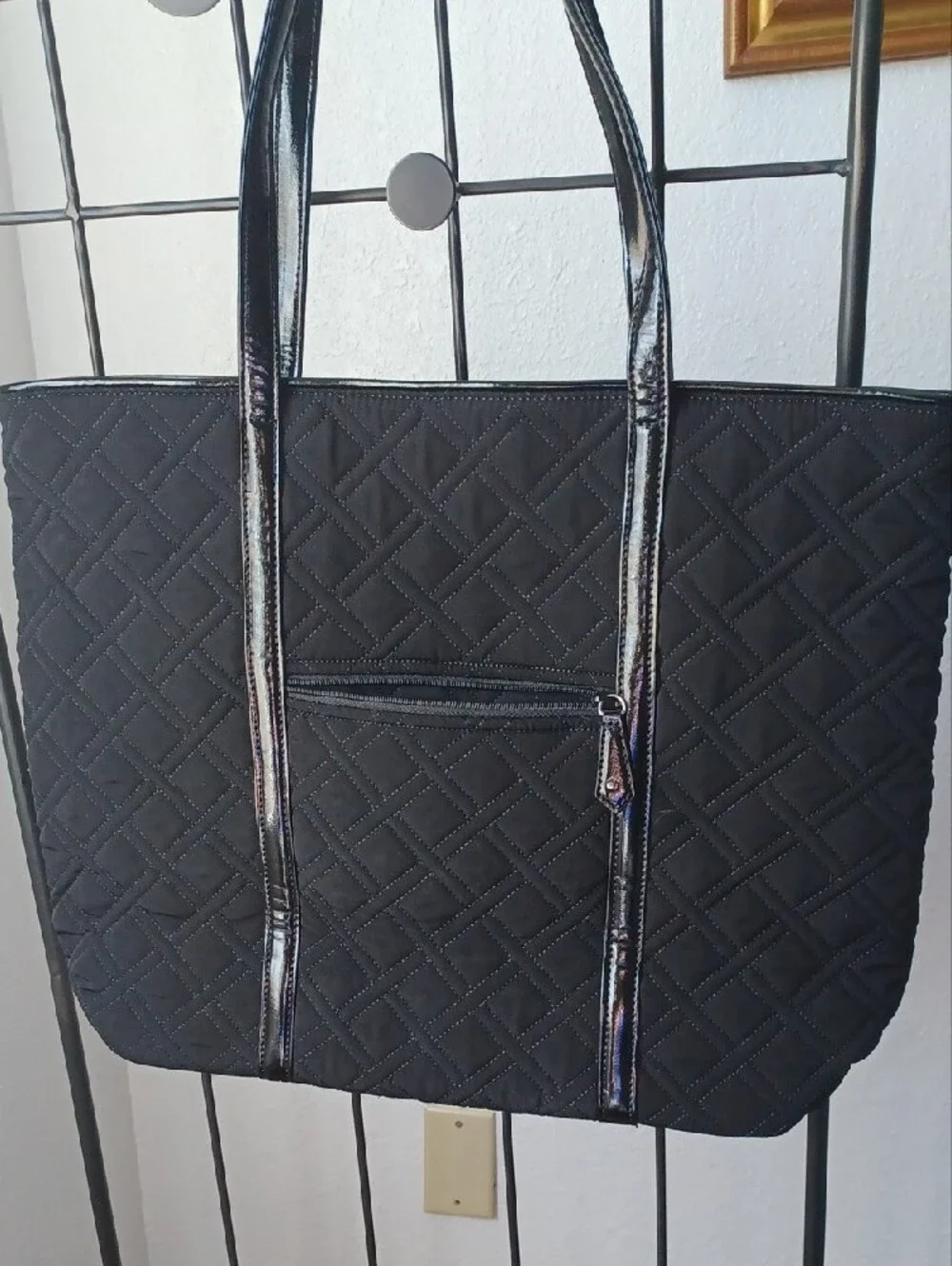 Vera Bradley Black Quilted Tote Bag with Patent Trim